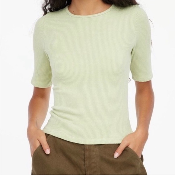 LACAUSA Tops - Anthropologie LACAUSA Sweater Rib Short Sleeve Top - Fava Green